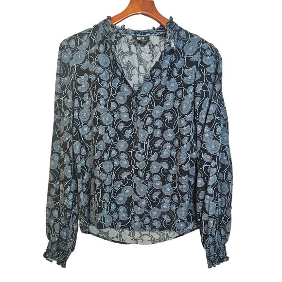 Maeve by Anthropologie Blue Black Colette Flowy Peasant Blouse - Picture 2 of 8